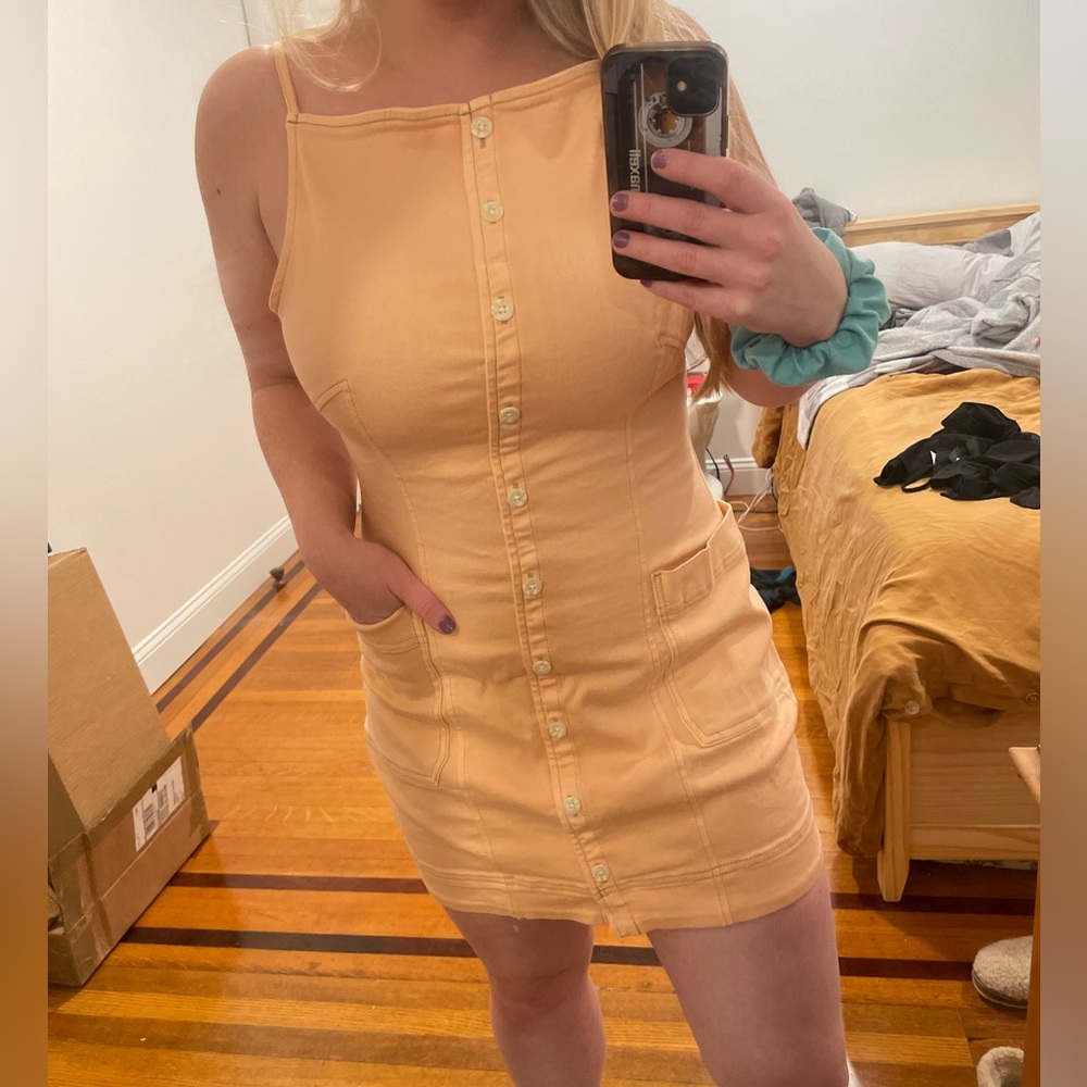 Anthropologie MAEVE SQUARE-NECK BUTTON-FRONT MINI DRESS.